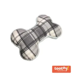 Tootoy! Tartan Bone Cuddler Grey Osso de Peluche para cães