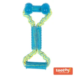 Tootoy! Tug Bone Blue Osso de Borracha com Corda para cães