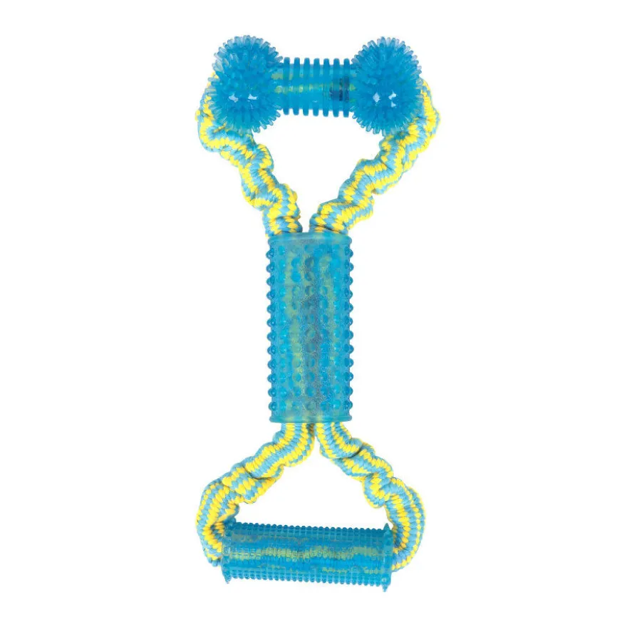 Tootoy! Tug Bone Blue Osso de Borracha com Corda para cães
