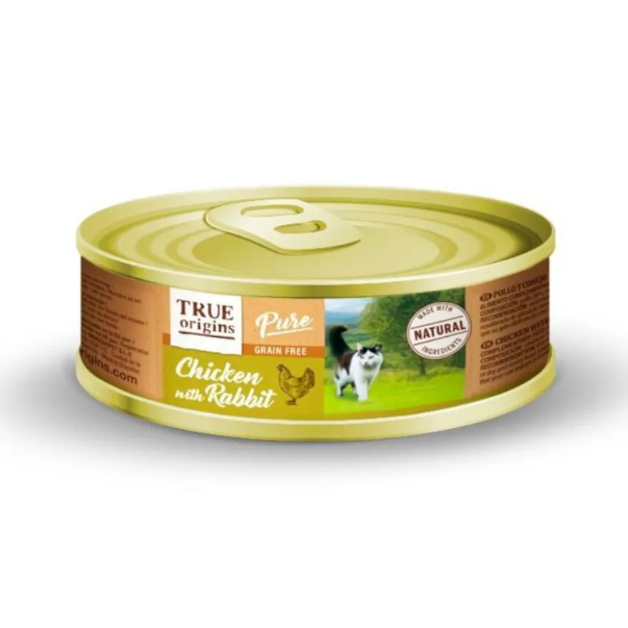 True Origins Adult Pure Frango e Coelho lata para gatos