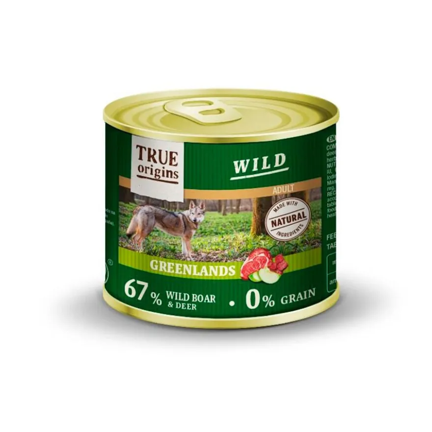 True Origins Adult Wild Greendlands javali e cervo patê lata para cães