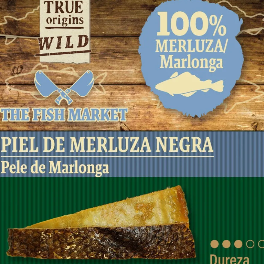 True Origins Pele de Pescada Negra Snack para cães