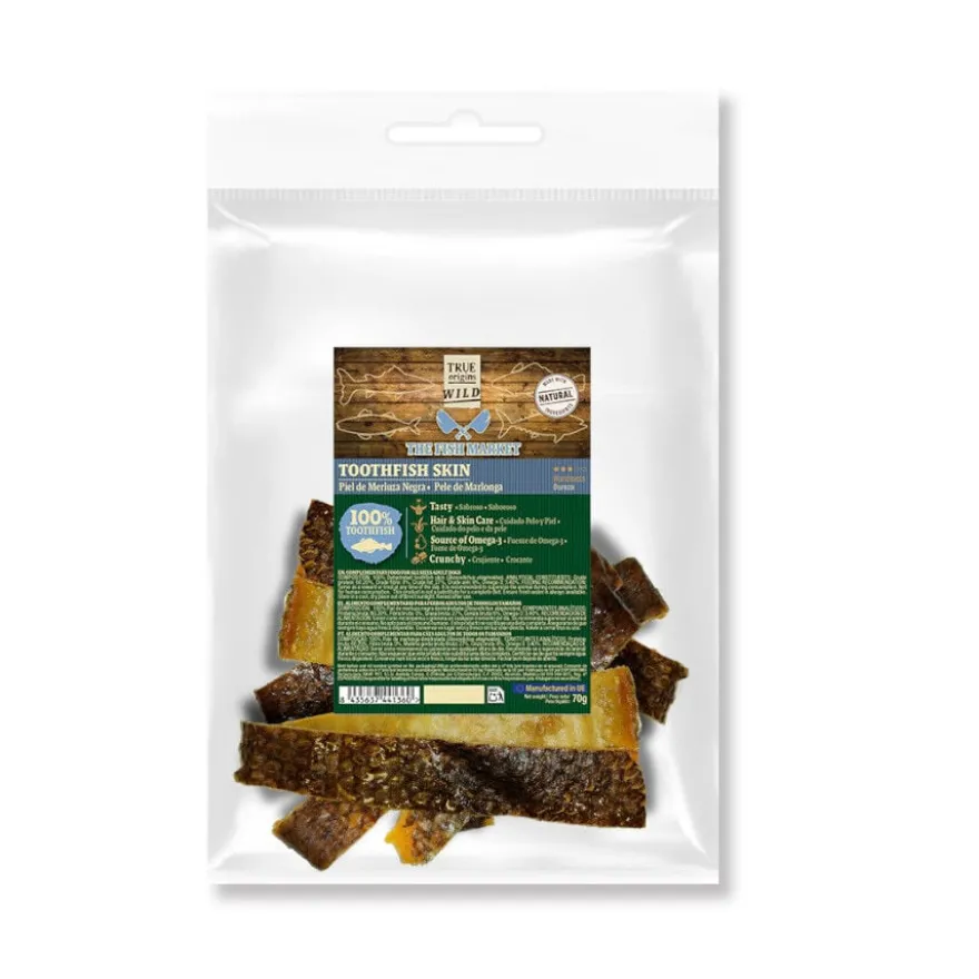 True Origins Pele de Pescada Negra Snack para cães