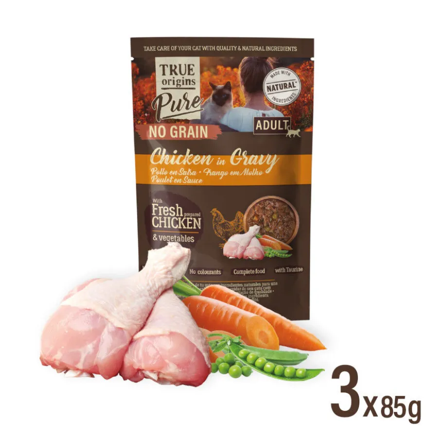 True Origins Pure Comida húmida de carne e peixe em saqueta para gatos – Multipack