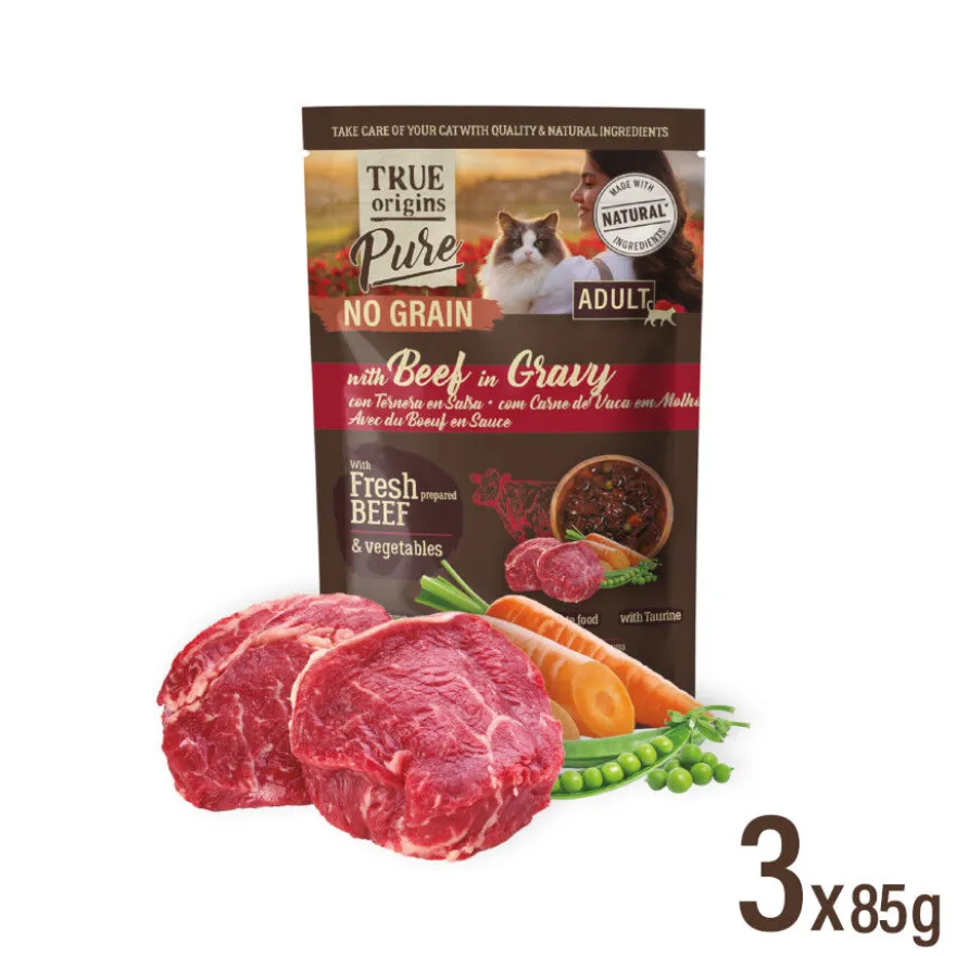 True Origins Pure Comida húmida de carne e peixe em saqueta para gatos – Multipack