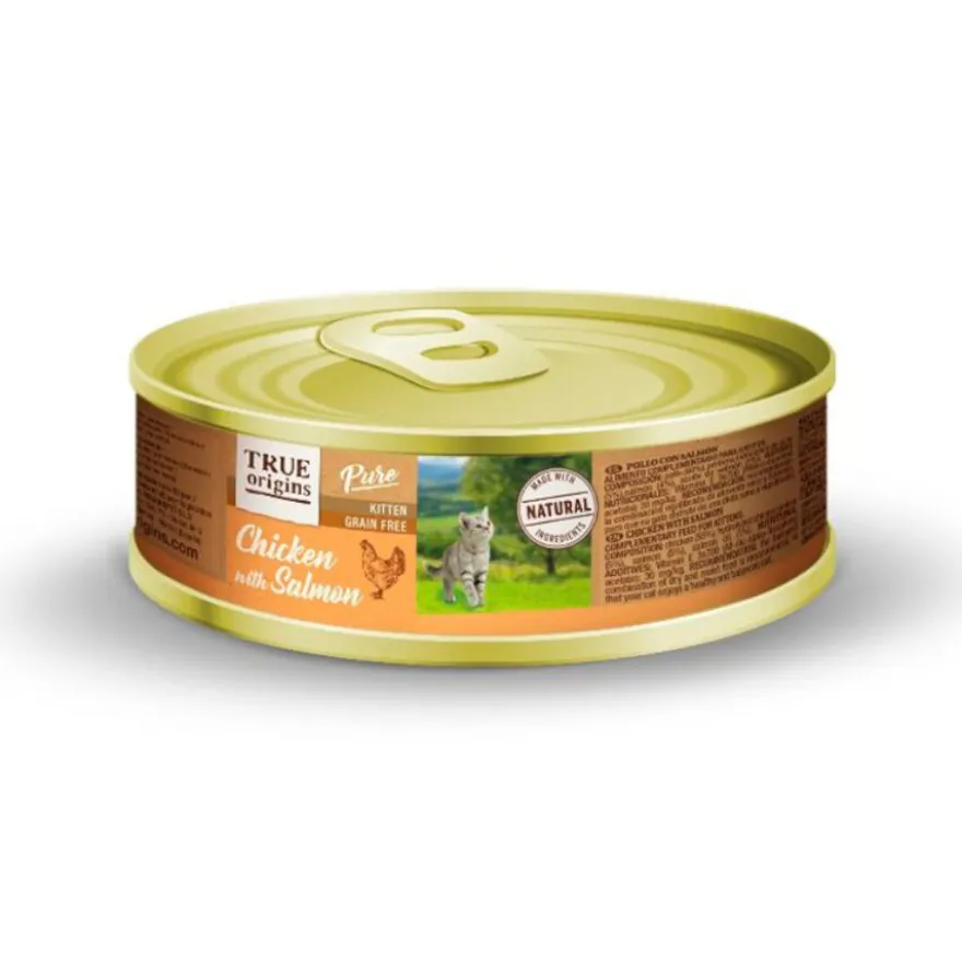 True Origins Pure Kitten Frango e Salmão patê em lata para gatos
