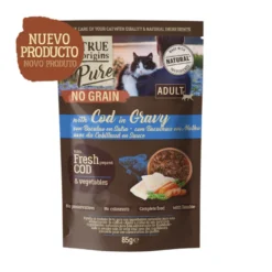 True Origins Pure No Grain Saqueta com bacalhau para gatos