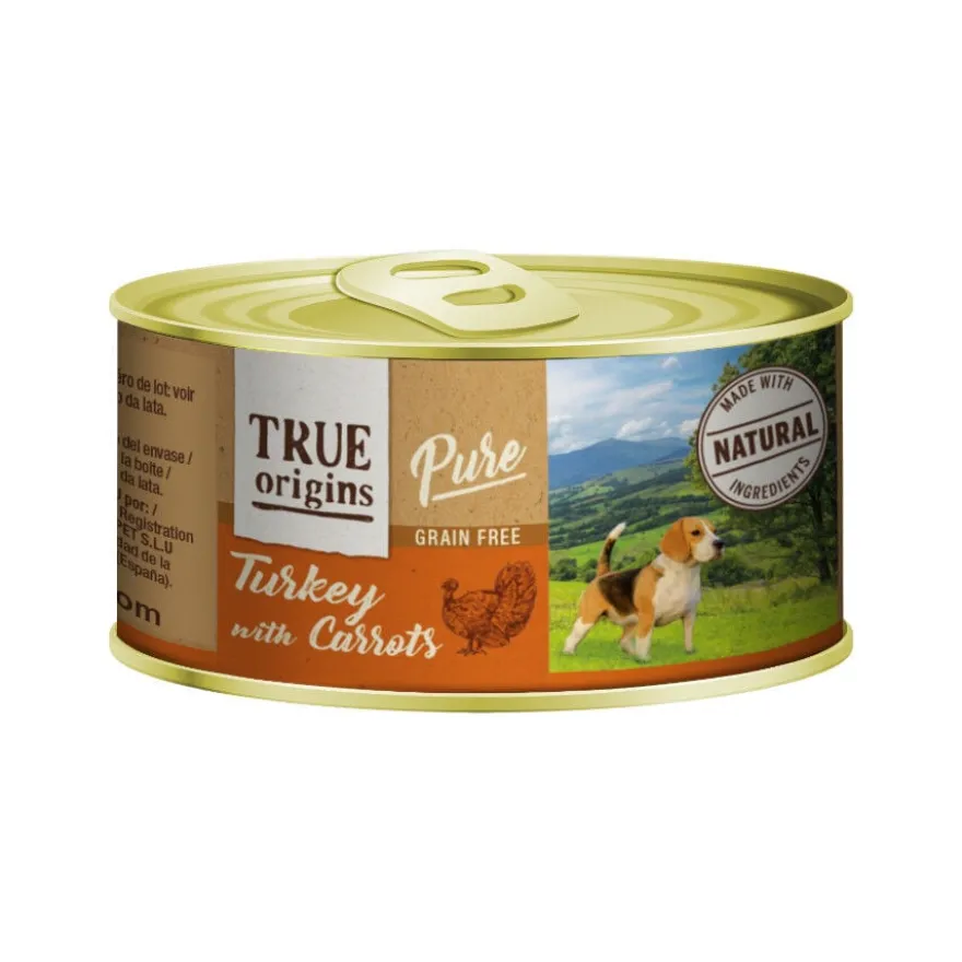 True Origins Pure peru com cenouras em lata para cães