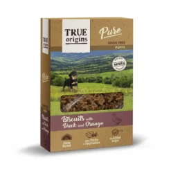 True Origins Pure Puppy Pato com Laranja biscoitos para cães