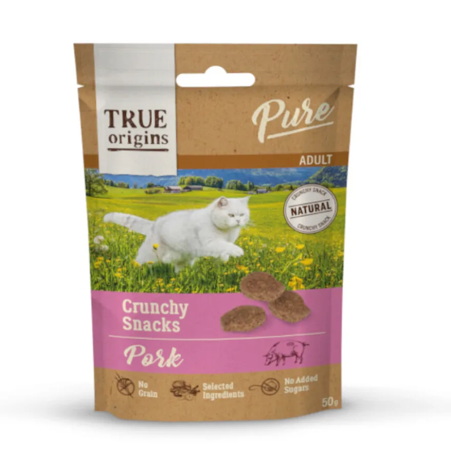 True Origins Pure Snacks Adult Crunchy de Porco para gatos