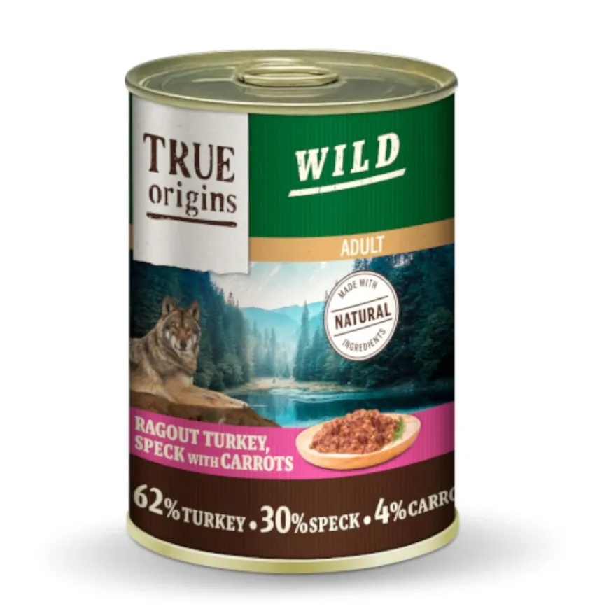 True Origins Wild Adult Cubos de Peru com Speck e Cenouras em lata para cães
