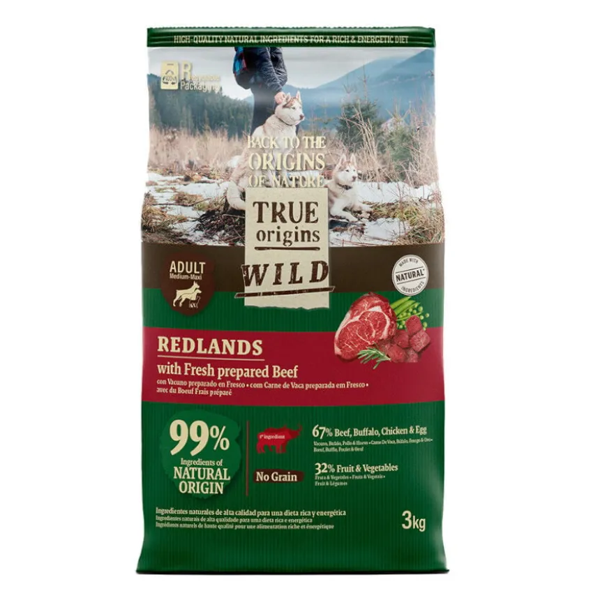 True Origins Wild Adult Redlands Vitela ração para cães