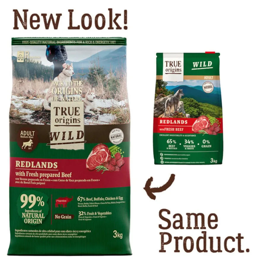 True Origins Wild Adult Redlands Vitela ração para cães