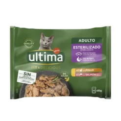 Ultima Fit e Delicious frango e salmão saqueta em molho para gatos