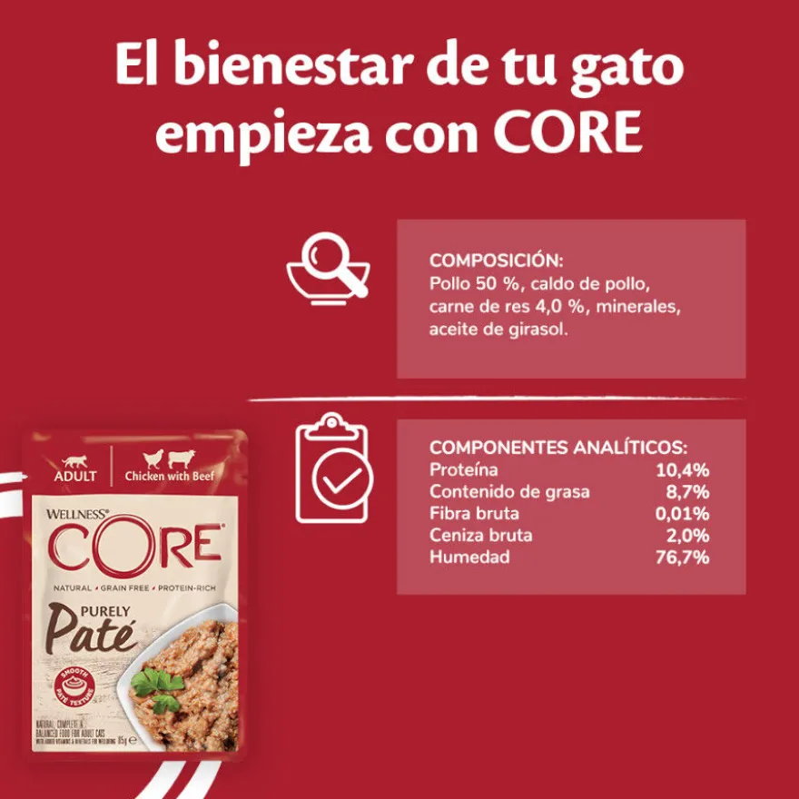 Wellness Core Adult Purely Frango e Vitela em Patê saqueta para gatos