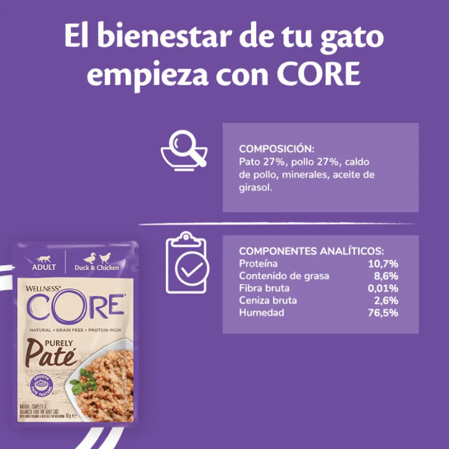 Wellness Core Adult Purely Pato e Frango em Patê saqueta para gatos