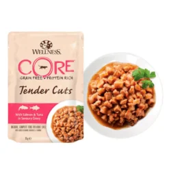 Wellness Core Tender Cuts salmão e atum em molho saquetas para gatos