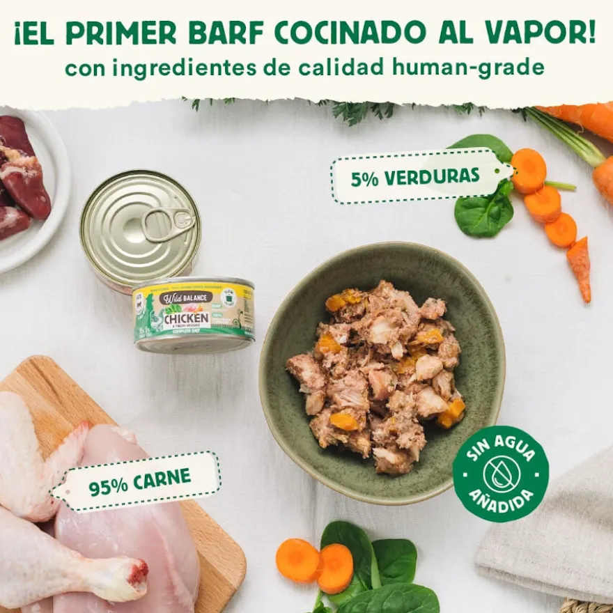 Wild Balance BARF Alimento húmido de frango e legumes em lata para gatos