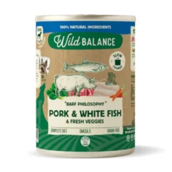 Wild Balance comida húmida BARF natural de porco e pescada para cães